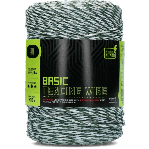 Fil de clôture 3 mm, blanc et vert foncé, 400 m – ZoneGuard Basic