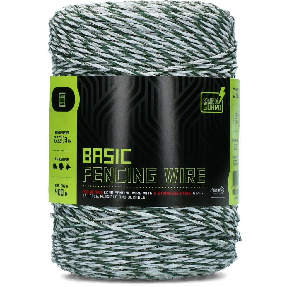 ZONE0066.png Fil de clôture 3 mm, blanc et vert foncé, 400 m – ZoneGuard Basic – Image 1