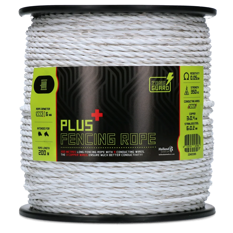Corde électrifiable 6 mm blanche avec fils en inox et en métal léger, 200 m – ZoneGuard Plus – Image 1