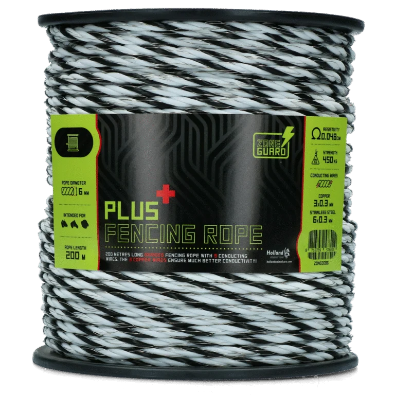 Cordon électrifiable 6 mm noir et blanc avec 9 conducteurs, 200 m – ZoneGuard Plus