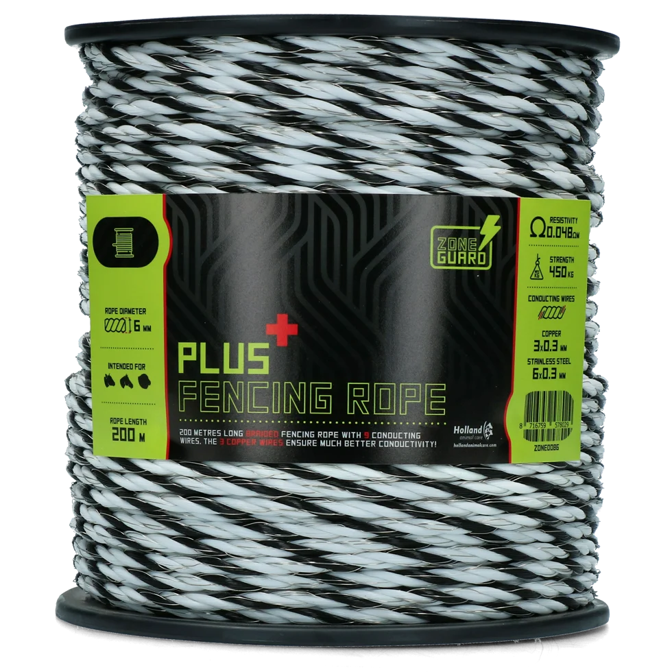 Cordon électrifiable 6 mm noir et blanc avec 9 conducteurs, 200 m – ZoneGuard Plus – Image 1