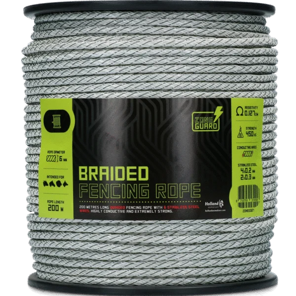 Cordelette électrifiable tressée 6 mm blanche et verte, 200 m – ZoneGuard Koord PLUS