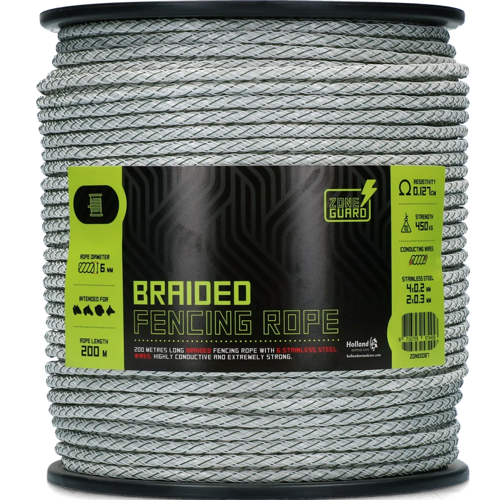Cordelette électrifiable tressée 6 mm blanche et verte, 200 m – ZoneGuard Koord PLUS – Image 1