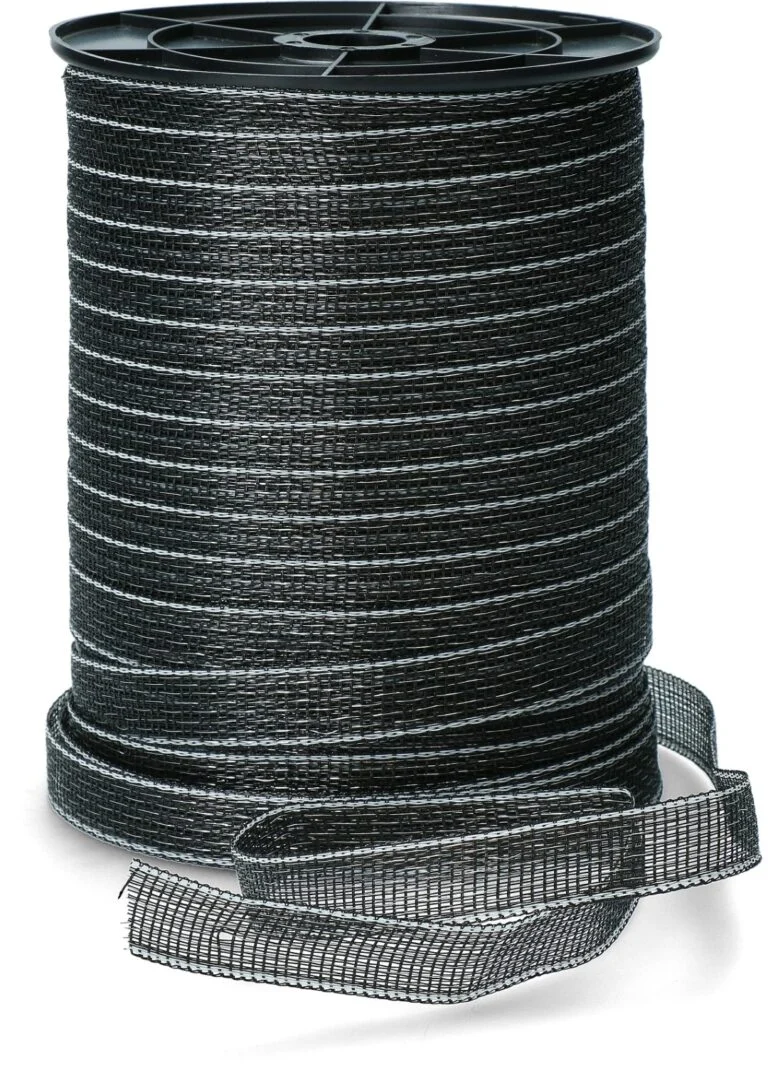 Ruban électrifiable 20 mm noir avec 9 fils en acier inoxydable, 200 m – ZoneGuard Basic