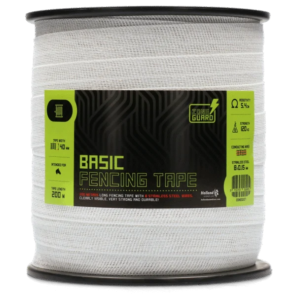 Ruban électrifiable 40 mm blanc avec 8 fils en acier inoxydable, 200 m – ZoneGuard Basic