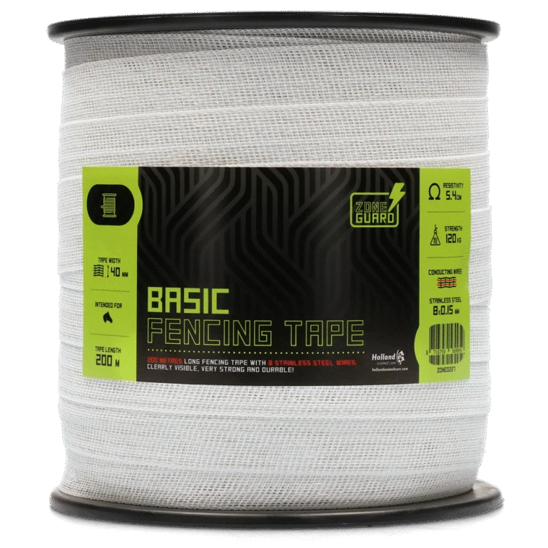 Ruban électrifiable 40 mm blanc avec 8 fils en acier inoxydable, 200 m – ZoneGuard Basic