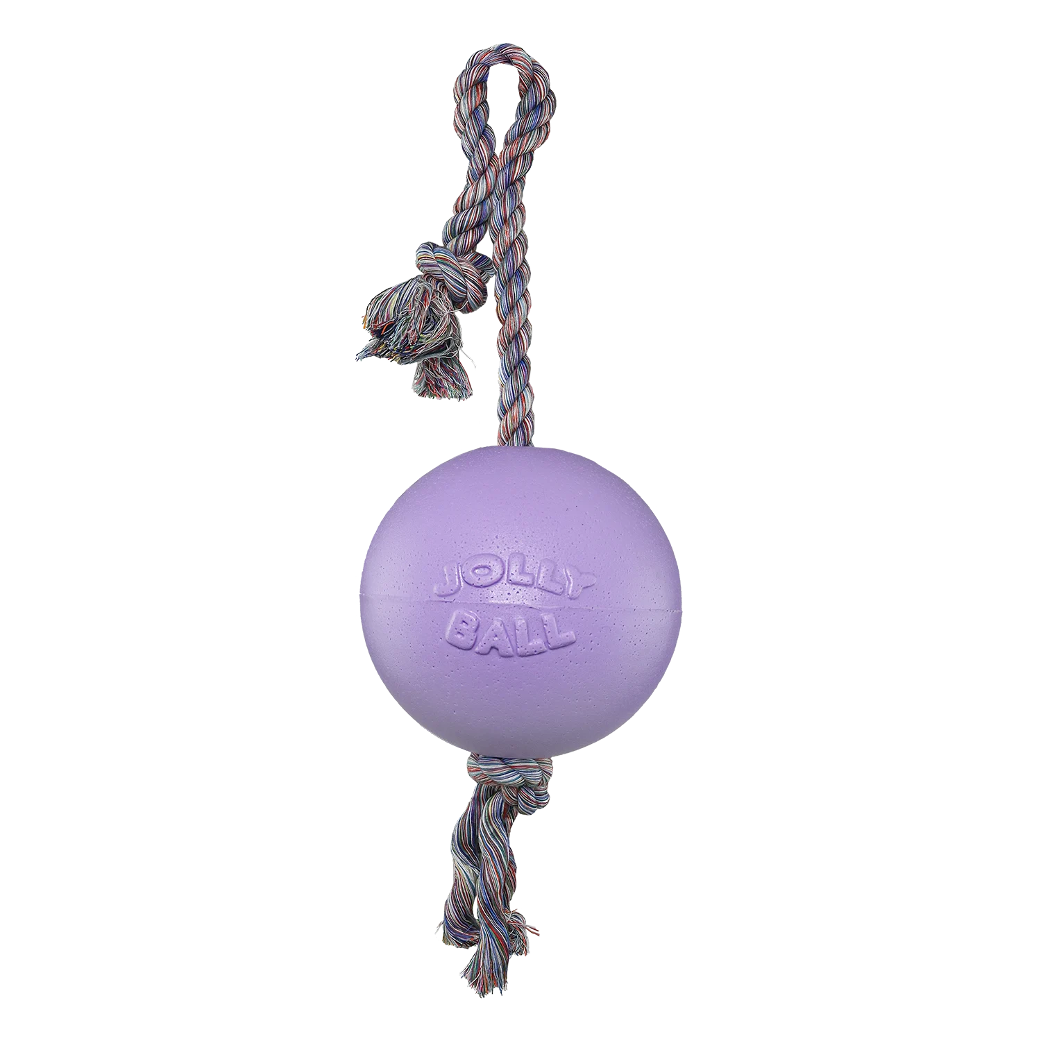 Balle pour chien avec corde, flottante, violet clair S (10 cm) – Jolly Pets Romp-n-Roll – Image 1