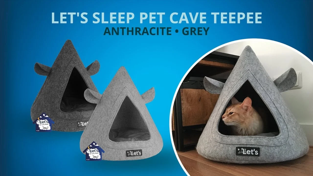 Tipi pour chat en feutre avec coussin, 50 x 45 cm, anthracite – Let's Sleep Pet Cave TeePee – Image 3
